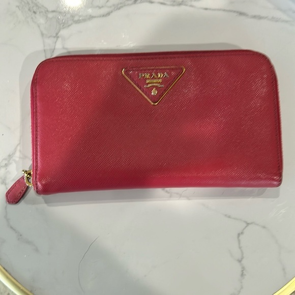 PRADA Pink Saffiano Zip Around Wallet - Picture 1 of 12
